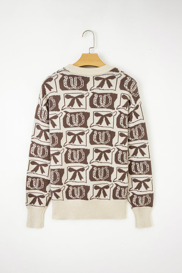 Bows & Horseshoes Pattern Western Fashion Print Sweater