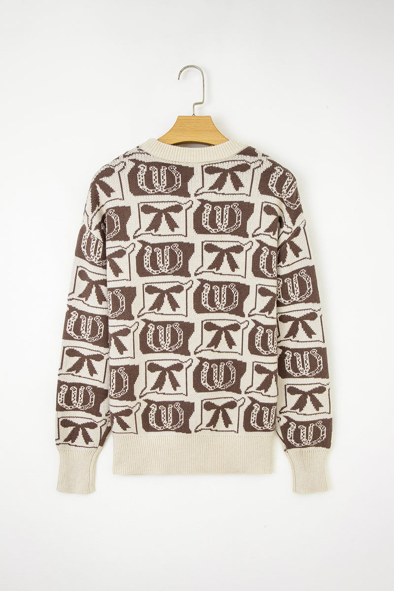 Bows & Horseshoes Pattern Western Fashion Print Sweater