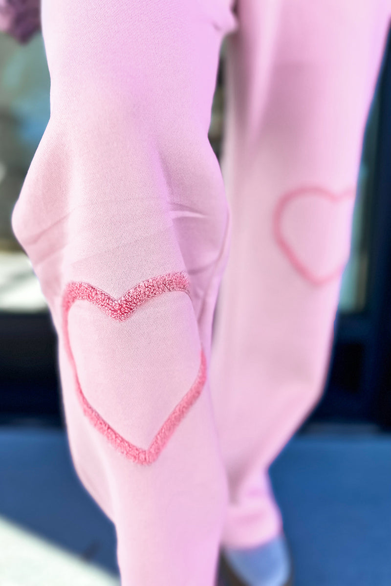 Phalaenopsis Chenille Heart Pattern Casual 2pcs Pants Set