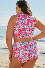 Plus Size Floral Print Twisted High Waist Bikini Set