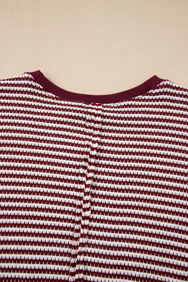 Stripe Ribbed Trim Drop Shoulder Long Sleeve Oversize Top