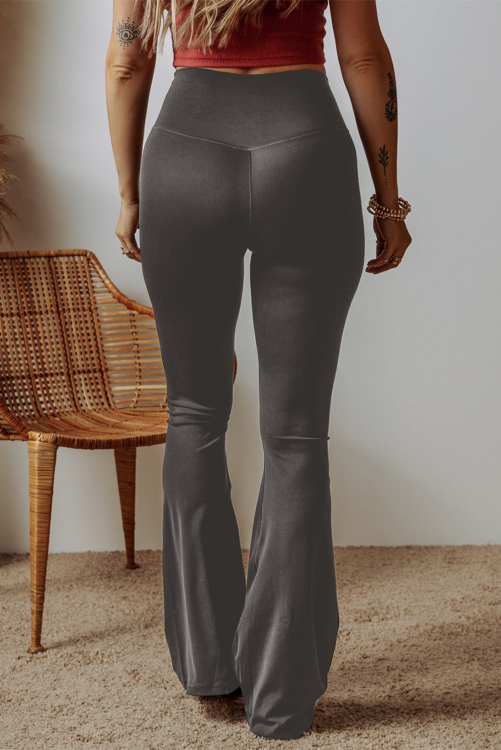 Stylish V Shape High Waist Flared Leggings