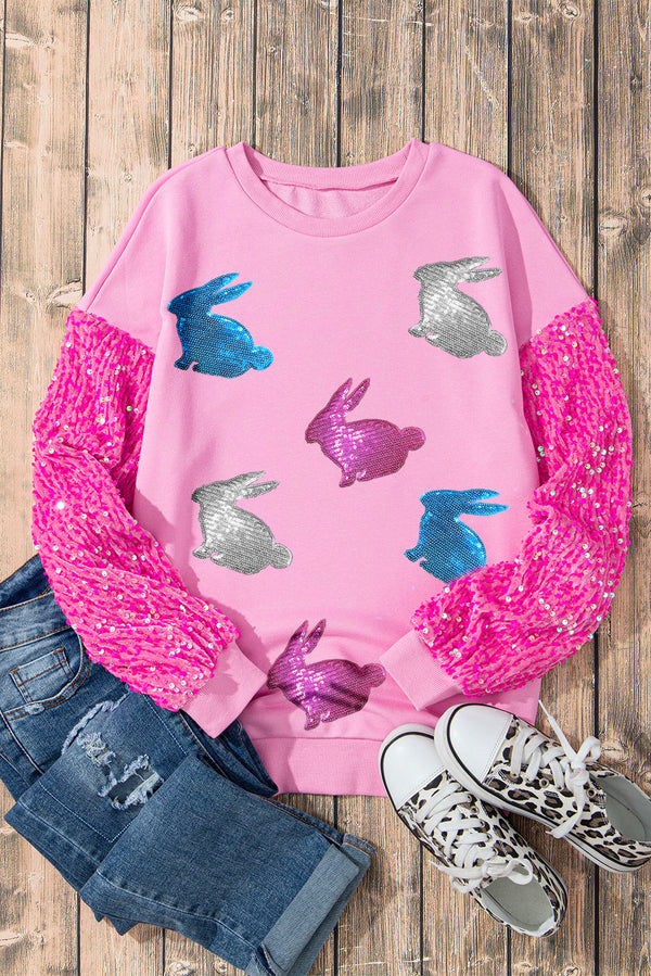 Easter Bunny Patched Graphic Sequin Long Sleeve Top