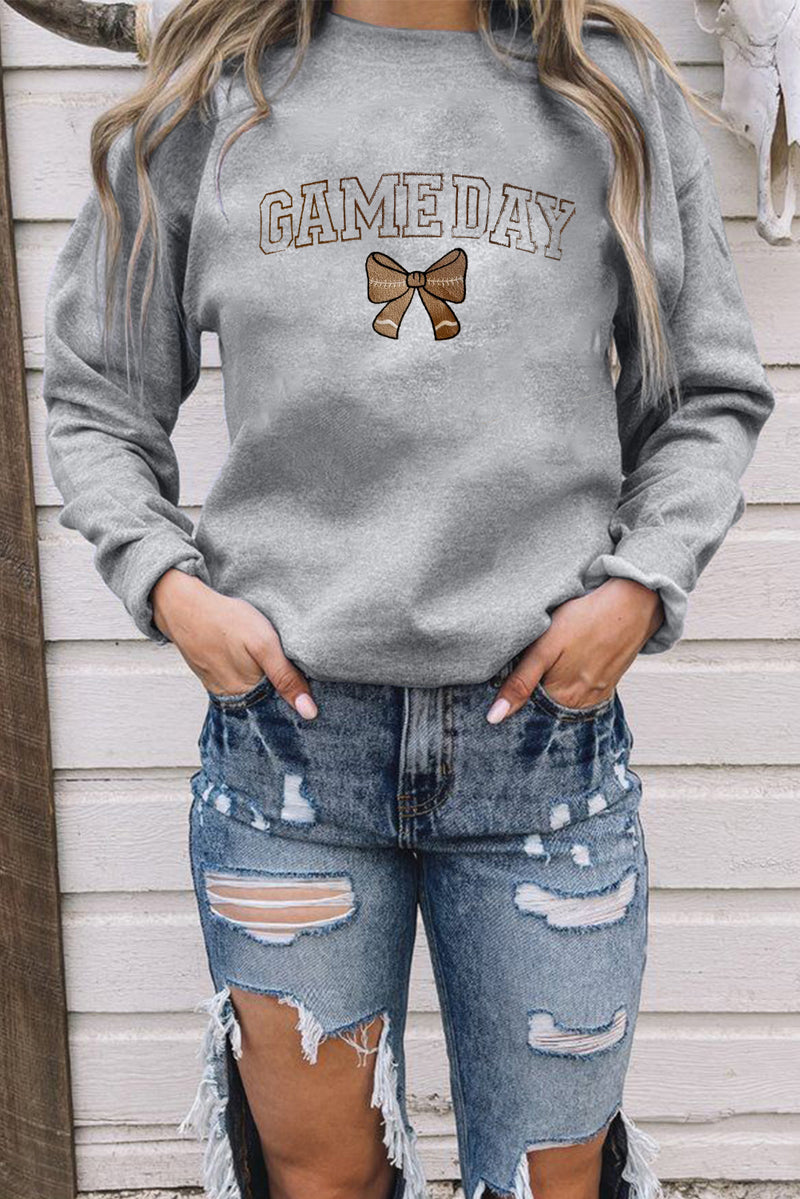 GAME DAY Rugby Bow Embroidered Casual Sweatshirt