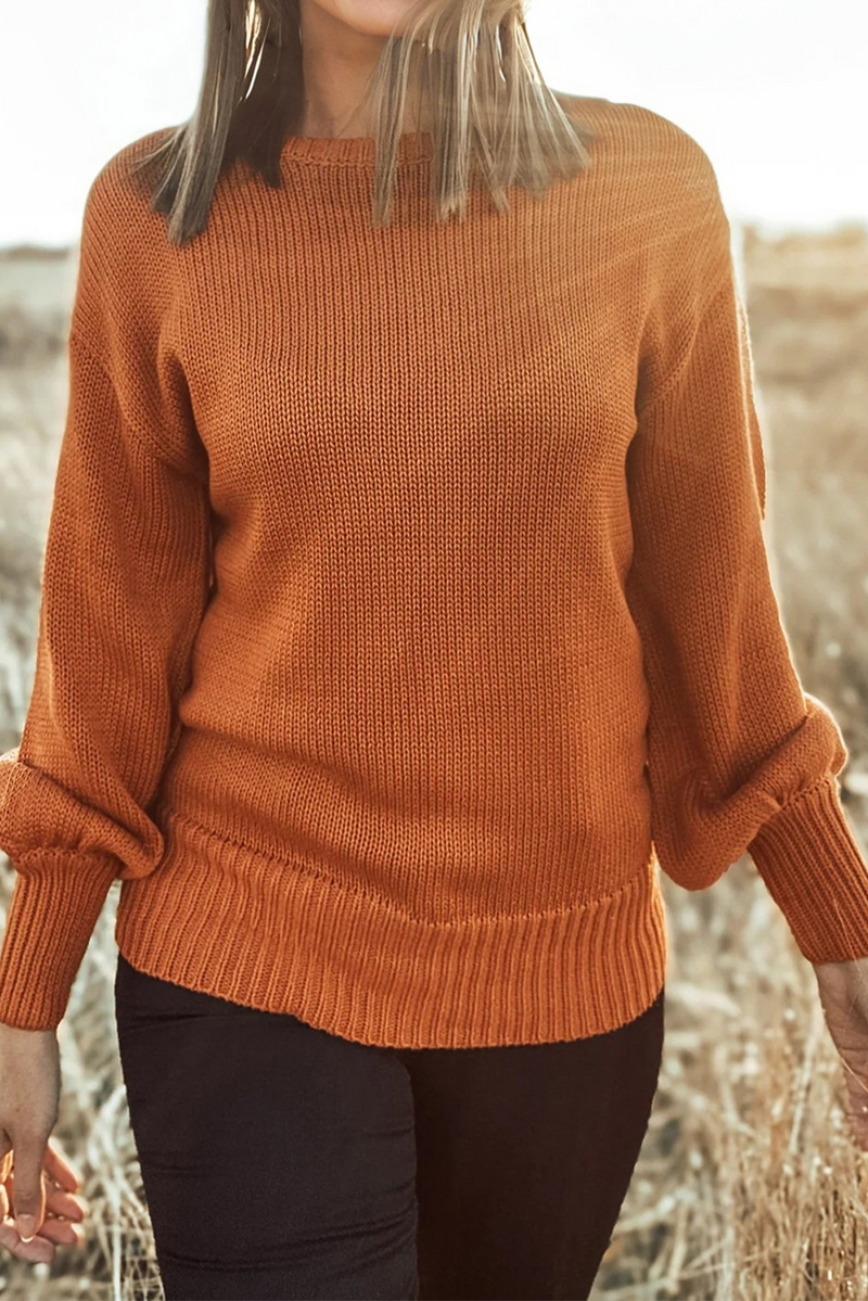 Solid Color Ribbed Trim Drop Shoulder Sweater