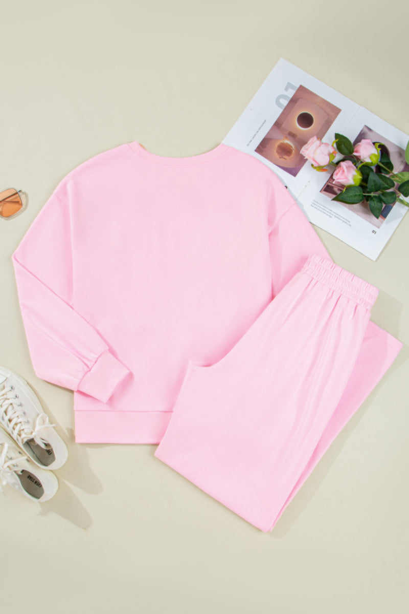 Phalaenopsis Chenille Heart Pattern Casual 2pcs Pants Set