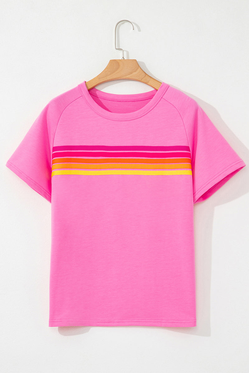 Striped T-shirt Patch Front Casual Tee