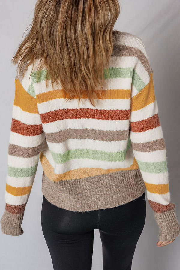Multicolour Stripe Drop Shoulder Crew Neck Sweater