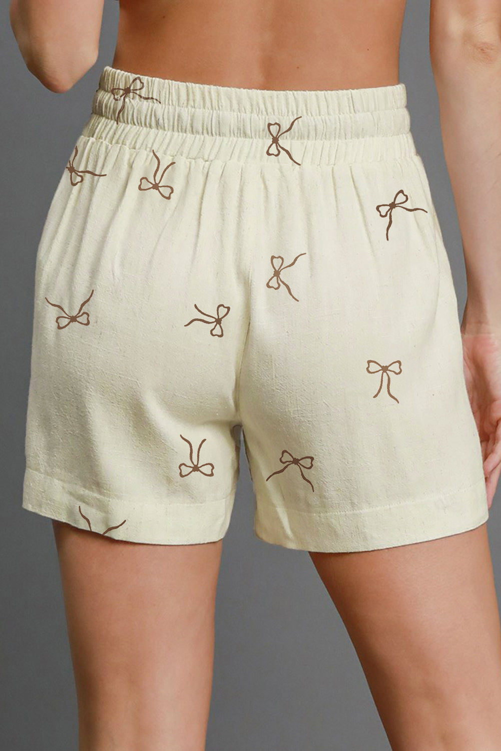 Bow Tie Print Lace Drawstring Casual Shorts