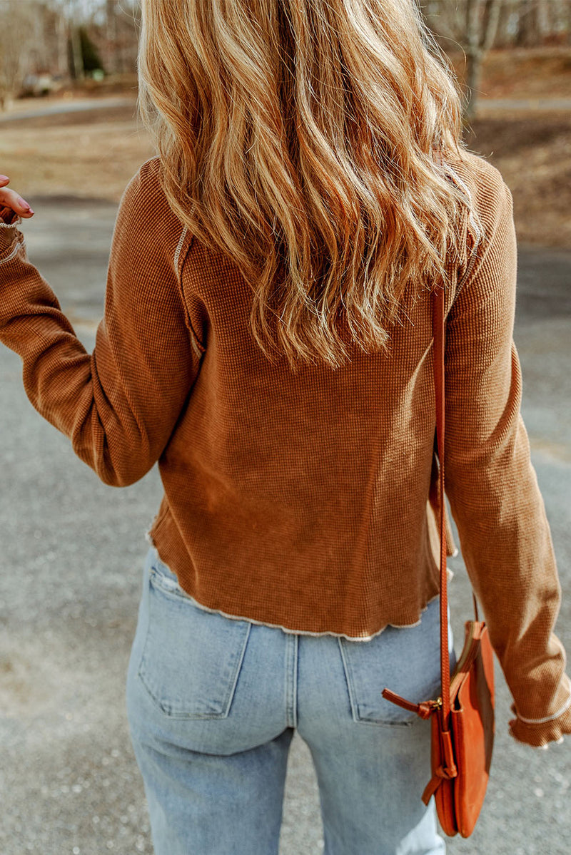 Solid Textured Round Neck Long Sleeve Top