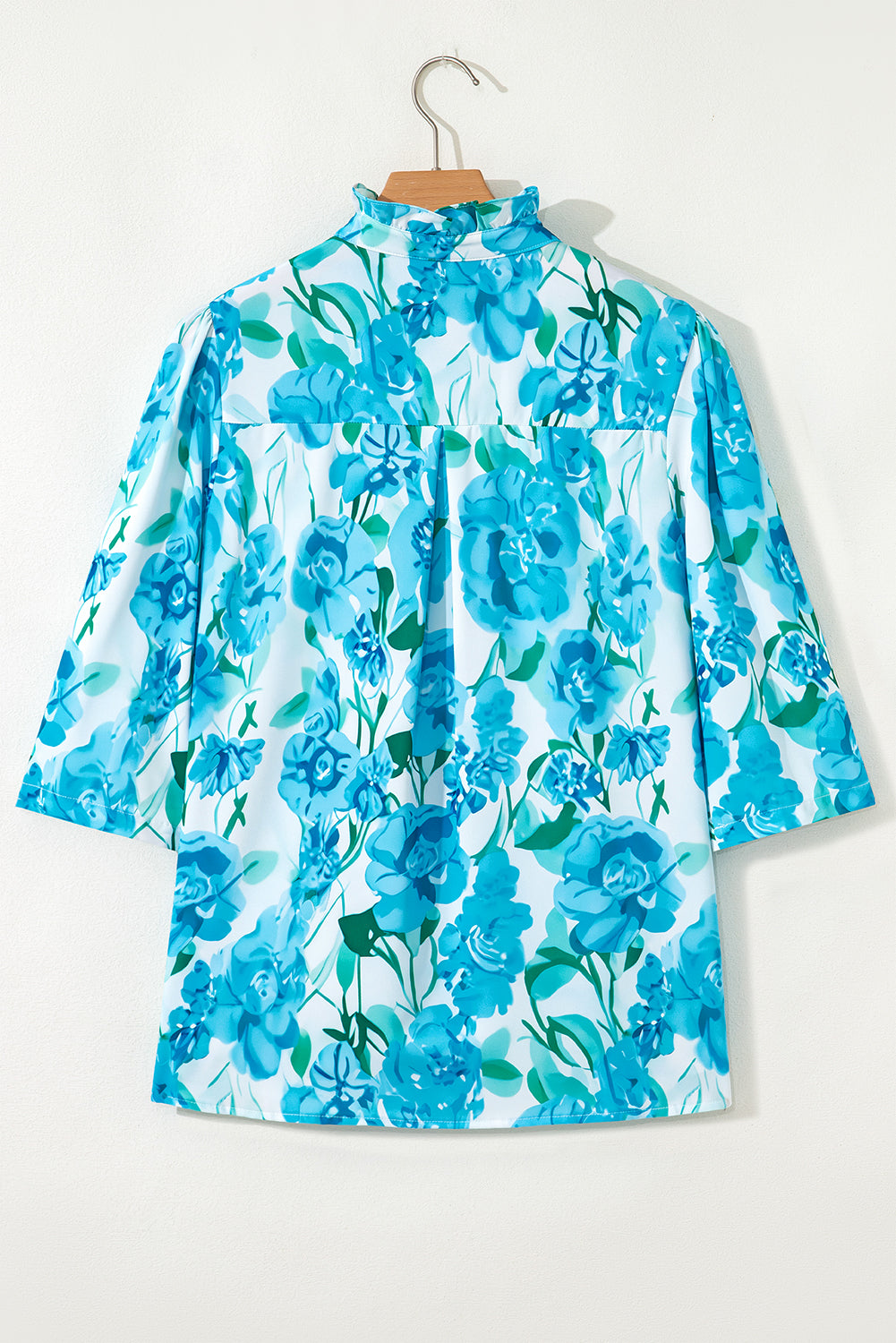 Floral Frilled Collar Three Quarters Sleeve Elegant Shirt