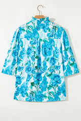 Floral Frilled Collar Three Quarters Sleeve Elegant Shirt