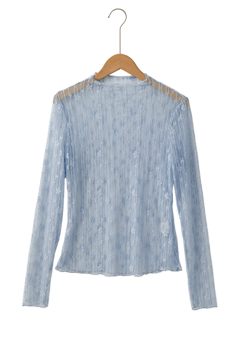 Sheer Floral Lace Long Sleeve Slim Fit Top
