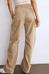High Waist Straight Leg Cargo Pants with Pockets