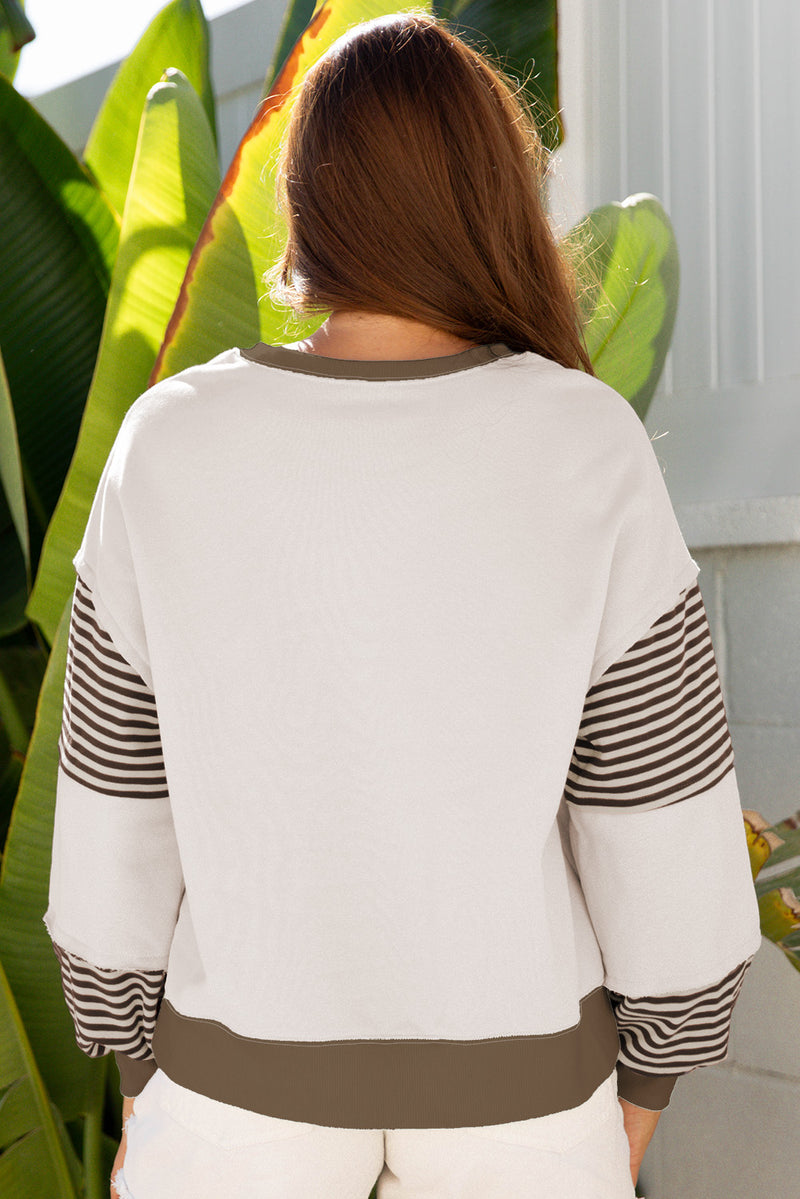 Parchment Striped Colorblock Patchwork Drop Shoulder Sweatshirt