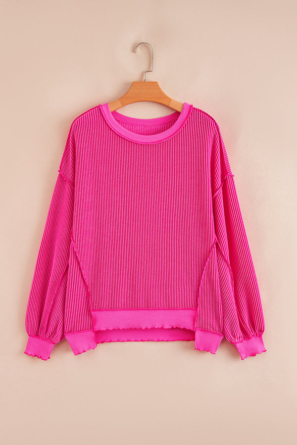 Twisted Rib Uneven Hem Drop Shoulder Loose Knit Top
