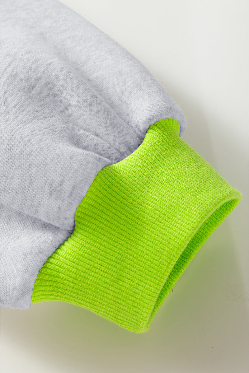 Contrast Color Banding Patchwork Puff Sleeve Loose Sweatshirt