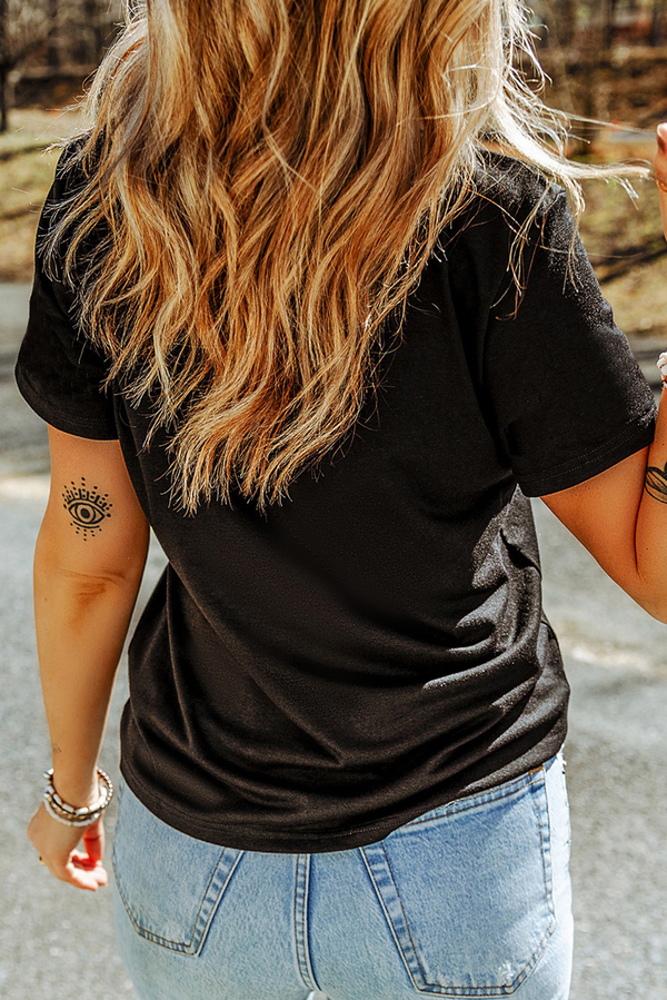 Sequin Heart Patched Pattern Crewneck Valentines Tee