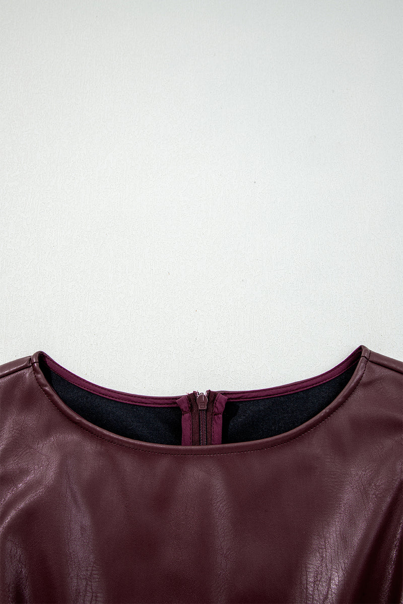 Brown Vegan Leather Sleeveless Mini Dress