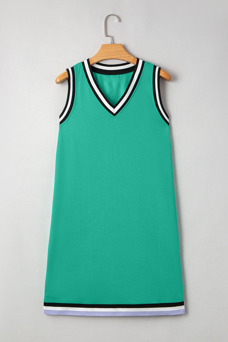 Color Contrast Trim V Neck Shift Sleeveless Mini Dress