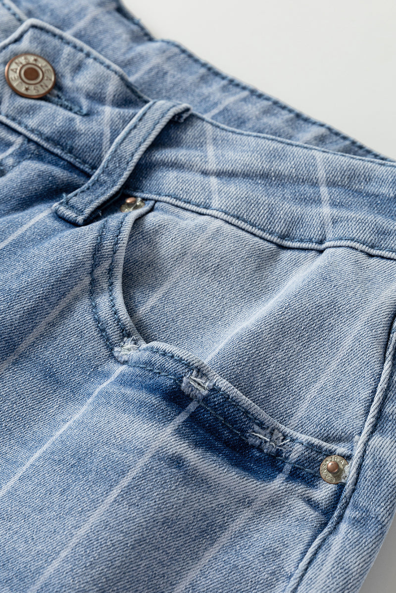 Multi Buttons Pinstripe Wide Leg Jeans