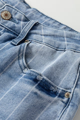 Multi Buttons Pinstripe Wide Leg Jeans