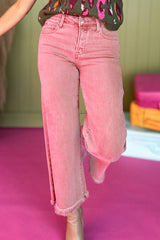 Acid Washed High Rise Cropped Wide Leg Jeans