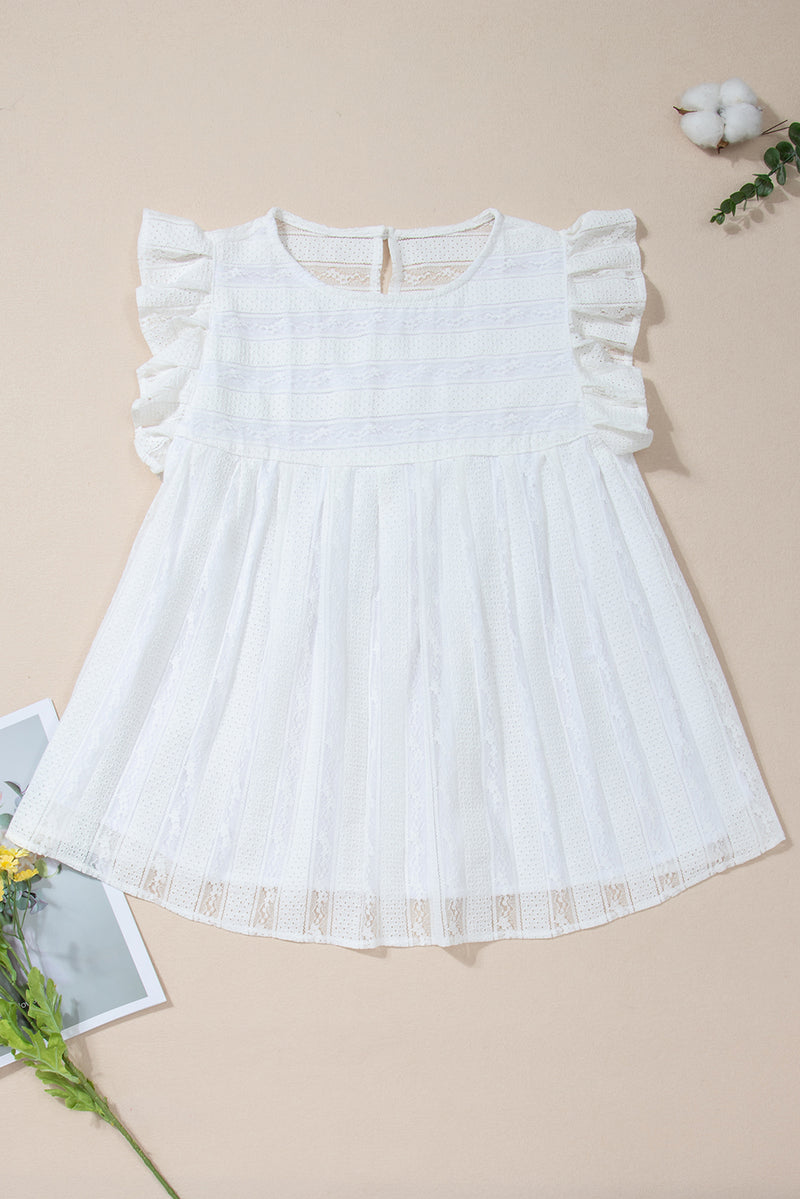 White Ruffled Lace Flowy Tank Top