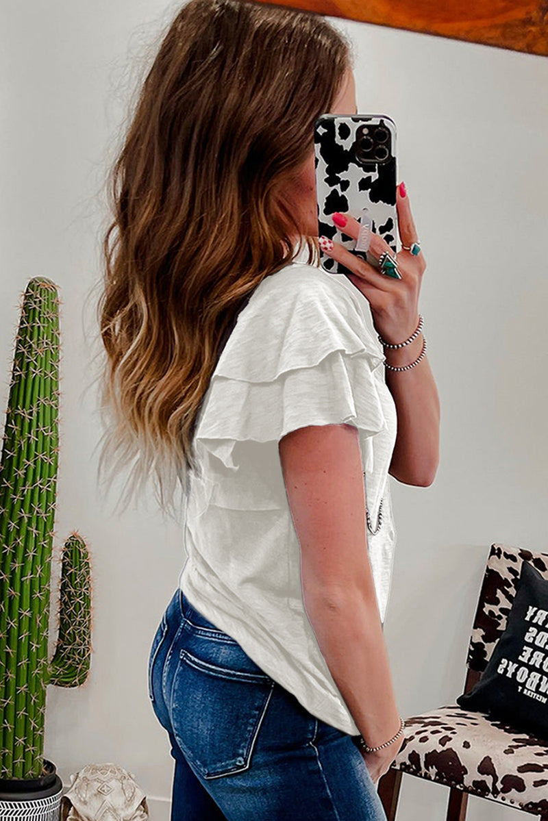 Solid Layered Ruffle Short Sleeve Round Neck Top