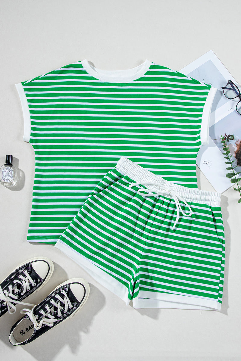 Striped Cap Sleeve Tee and Shorts Set