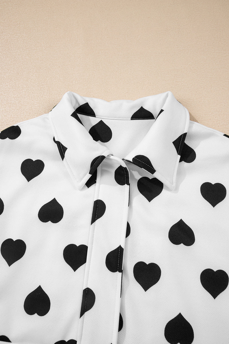 Double Flap Pocket Heart Print Collar Zip Jacket
