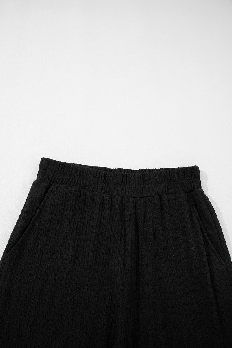 Textured Chest Pocket Long Sleeve Top 2Pcs Pants Set
