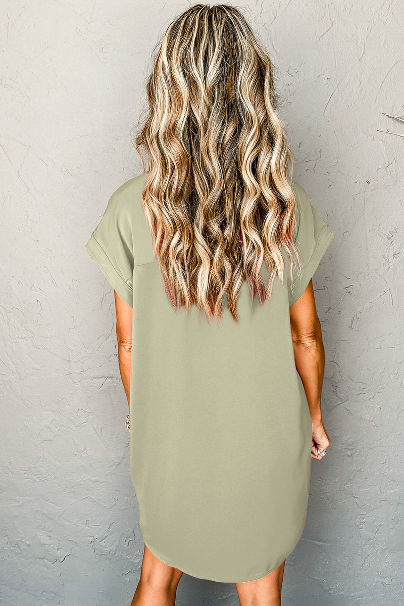 Solid Buttoned Collar Shift T-shirt Mini Dress