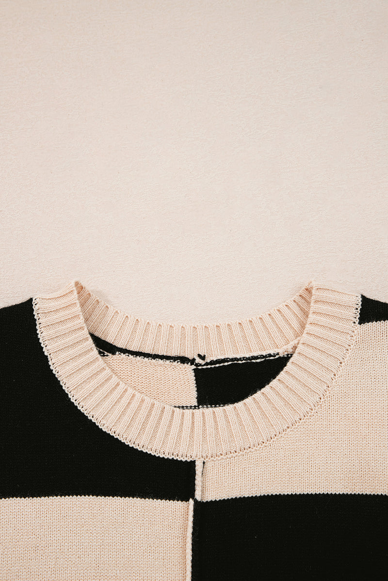 Stripe Two in One Knitted Top High Waist Splicing Hem Sweater Dress