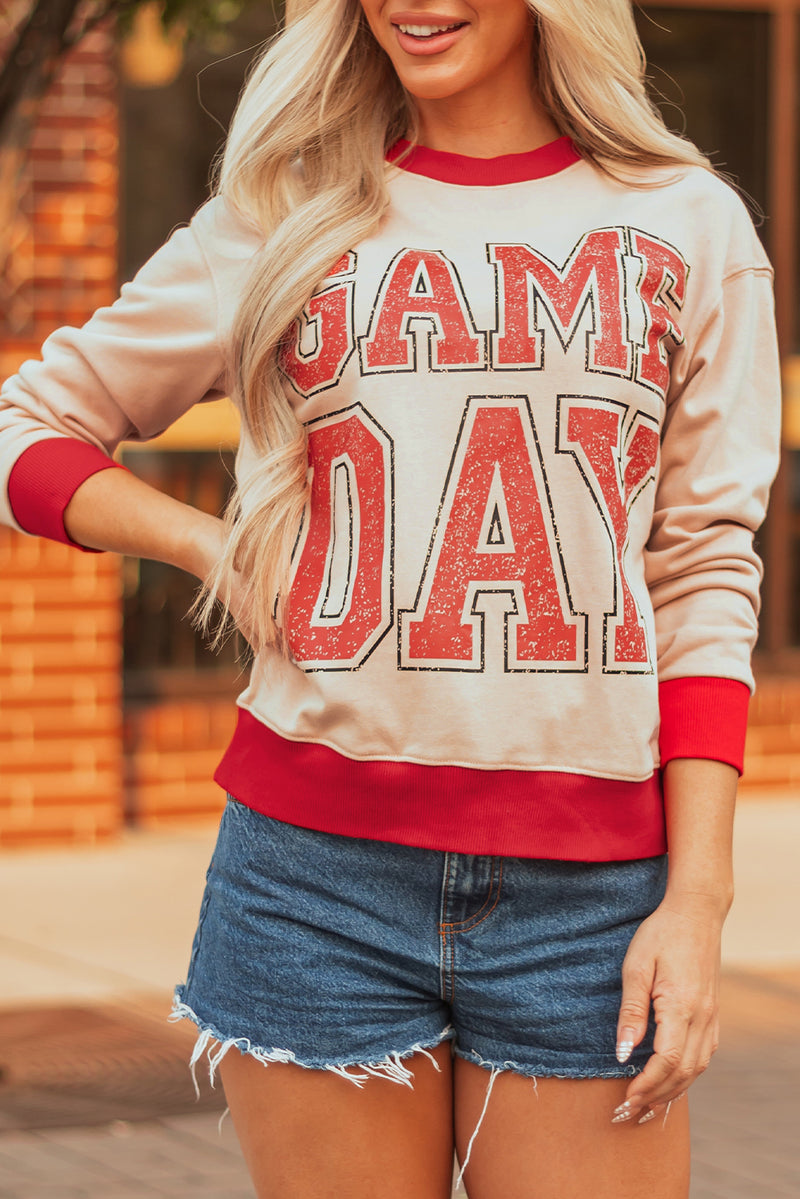 GAME DAY Letter Graphic Varsity Striped Detail Baggy Sweatshirt
