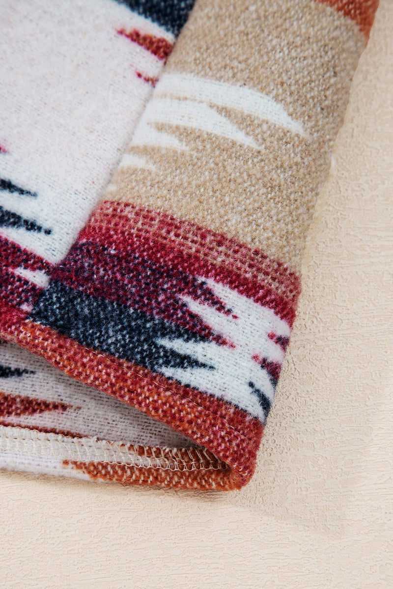 Multicolour Western Aztec Striped Patchwork Double Flap Pocket Raw Hem Shacket