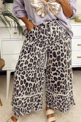 Khaki Leopard Wide Leg Cropped Pants