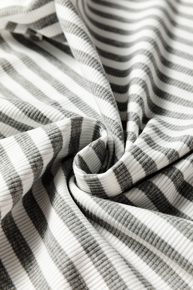 Stripe Ribbed High Neck Slim Fit Long Sleeve Top