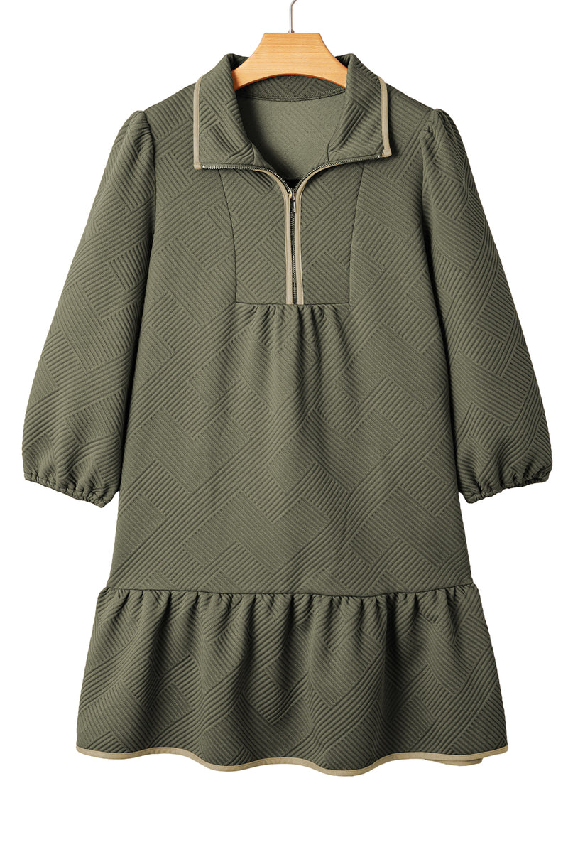 Quarter Zip Collar Bracelet Sleeve Textured Mini Dress
