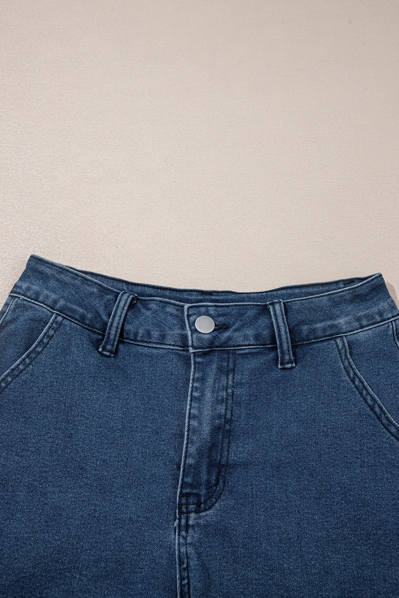 White Scalloped Hemline Acid Wash High Waist Denim Shorts