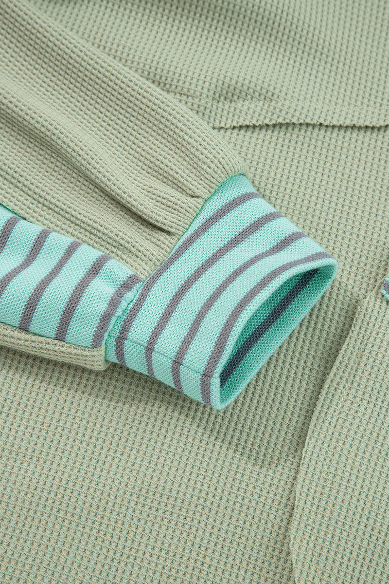 Exposed Seam Waffle Striped Patchwork Baggy Pullover