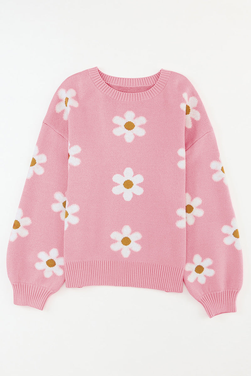 Floral Pattern Drop Shoulder Sweater