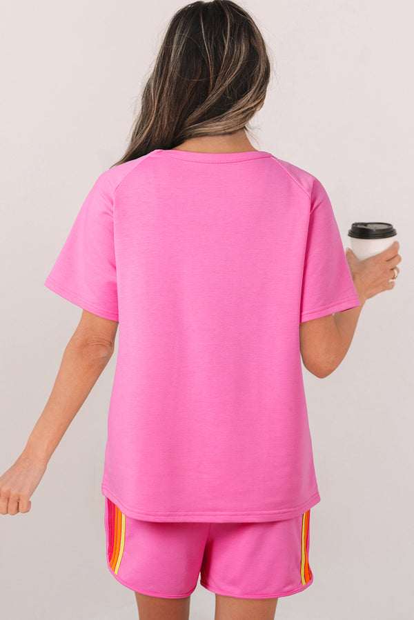 Striped T-shirt Patch Front Casual Tee