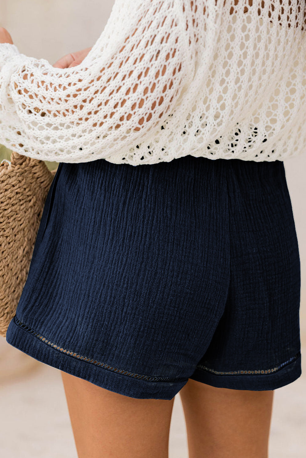Solid Cotton Gauze Paperbag Shorts