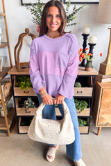 Thermal Knit Contrast Textured Patchwork Long Sleeve Top