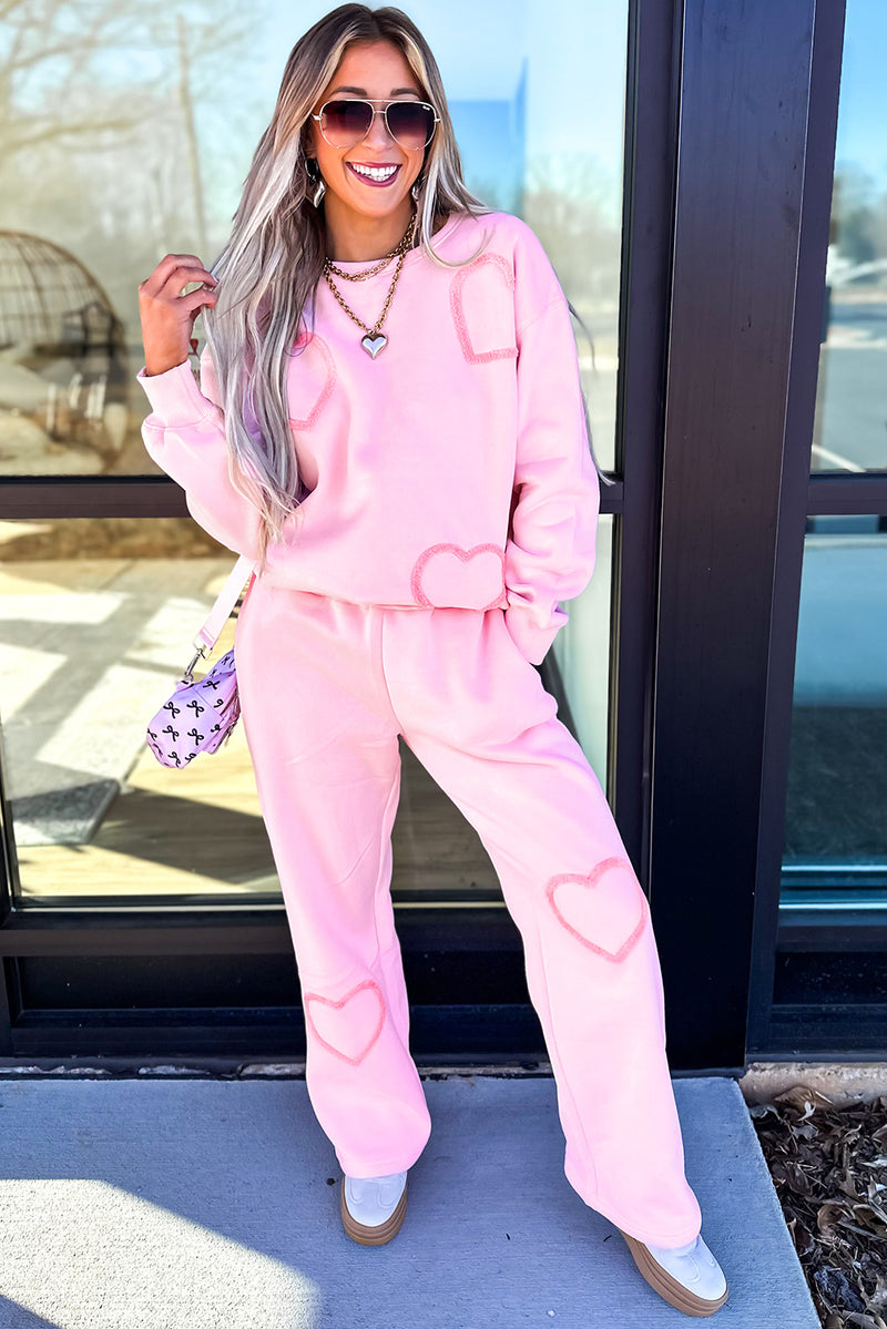 Phalaenopsis Chenille Heart Pattern Casual 2pcs Pants Set