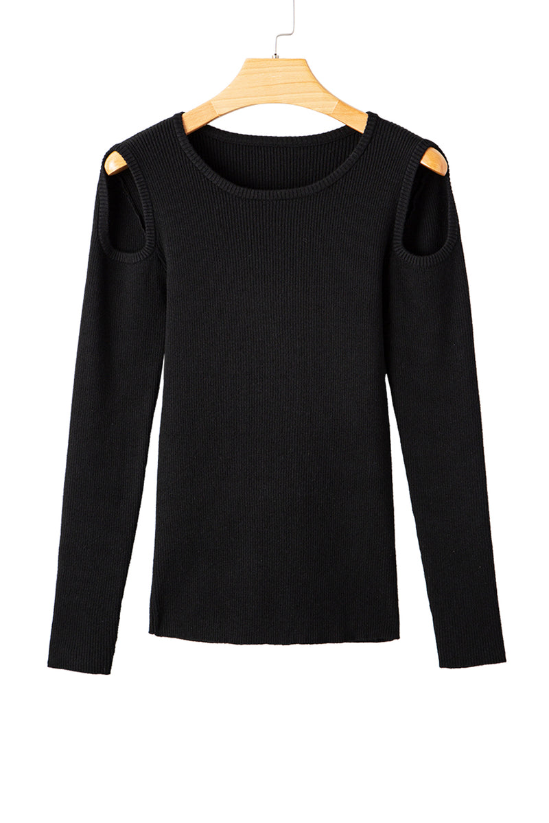 Ribbed Knit Cold Shoulder Sweater