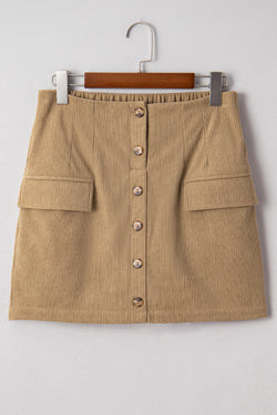 Corduroy Buttoned Front Faux Pockets Mini Skirt