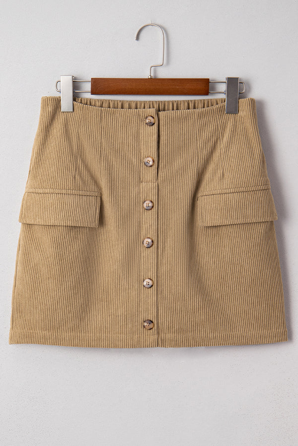 Corduroy Buttoned Front Faux Pockets Mini Skirt