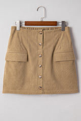 Corduroy Buttoned Front Faux Pockets Mini Skirt
